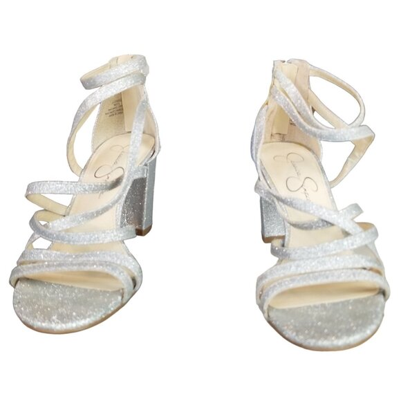 Jessica Simpson silver chunky heel glitter formal sandals size 7 - Picture 3 of 12